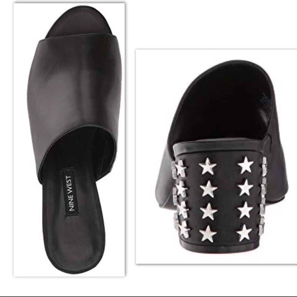 NINE WEST LEATHER STAR STUDDED SLIDE